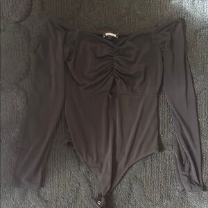 Express Black Ruched Long Sleeve Bodysuit